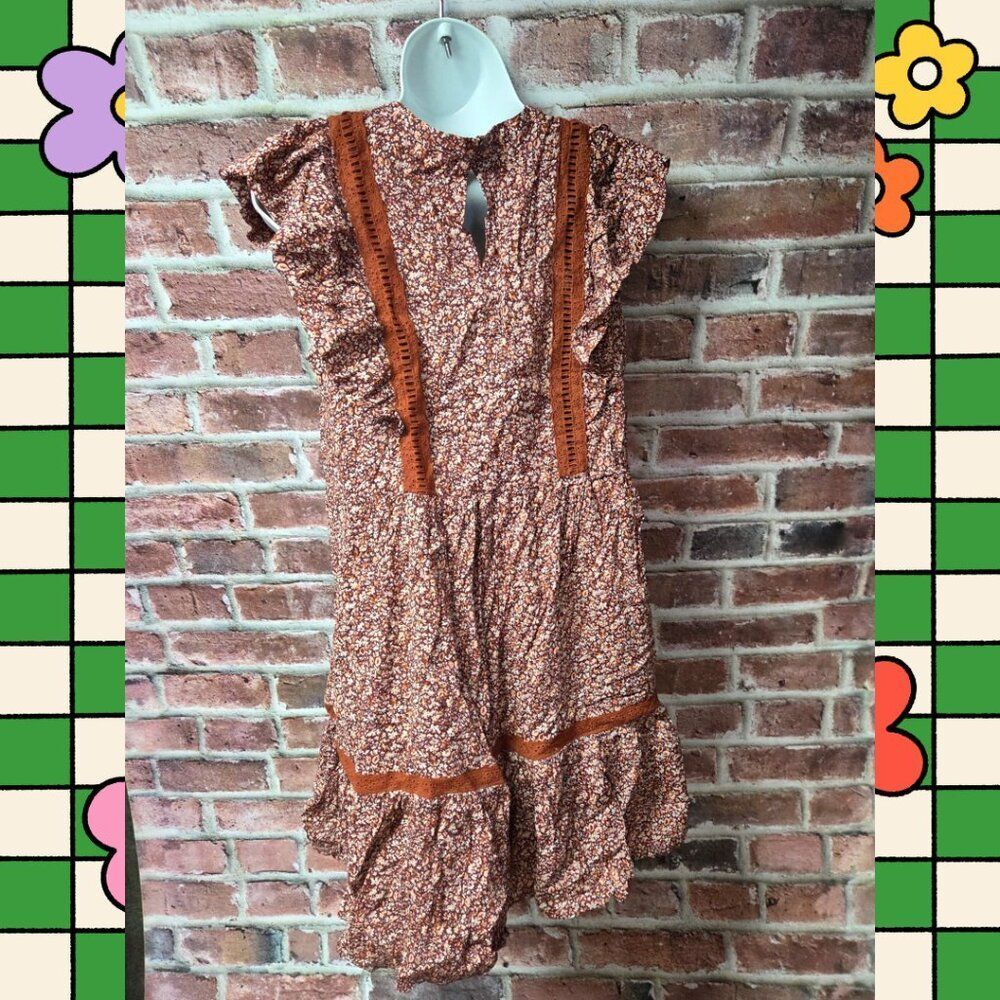 Madewell Dress S | Brown Floral Boho Short Sleeve Above Knee Coquette Indie‎ - Picture 2 of 7